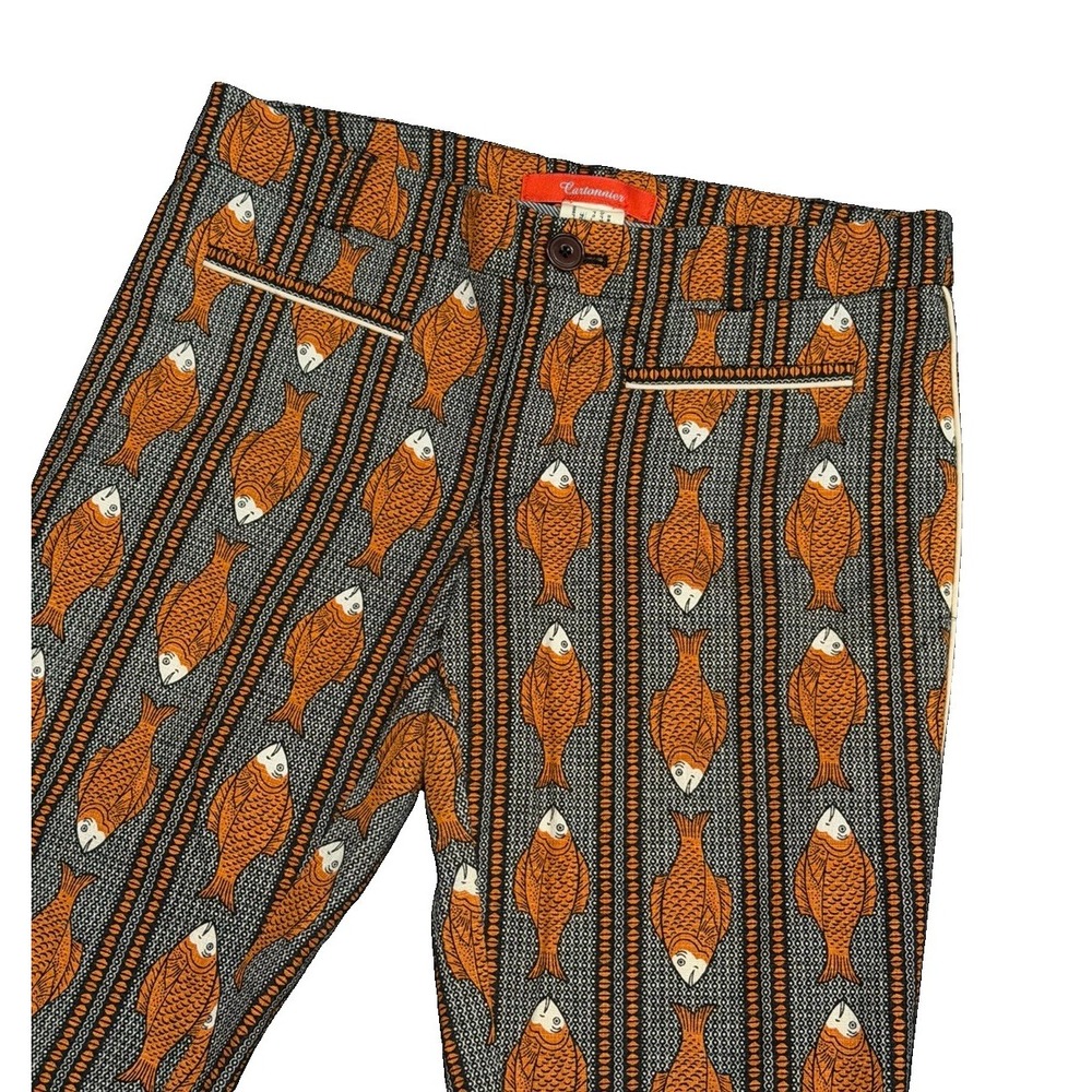 Anthropologie Cartonnier Fish Print Charlie Capri Trouser Pants Women's Size 4 - Picture 2 of 8